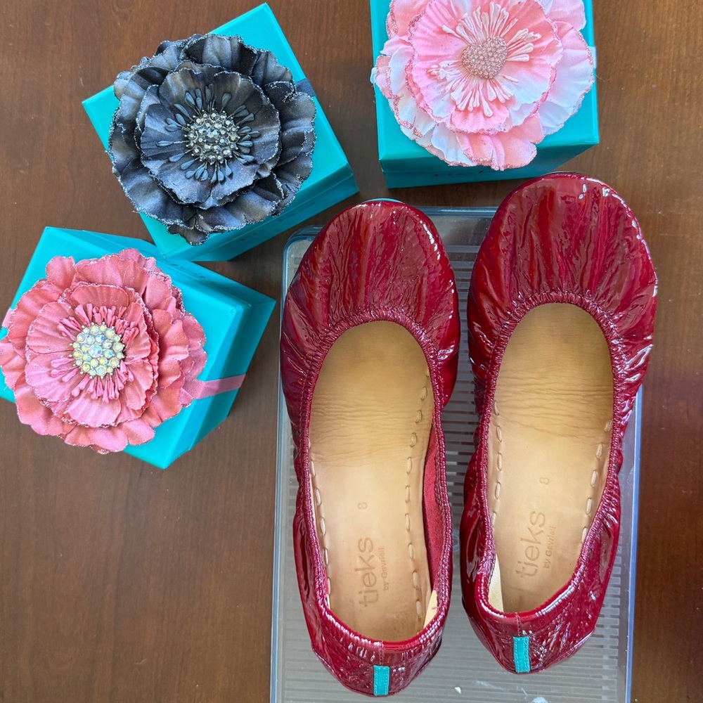 - Tieks dark red patent ballet flat shoes